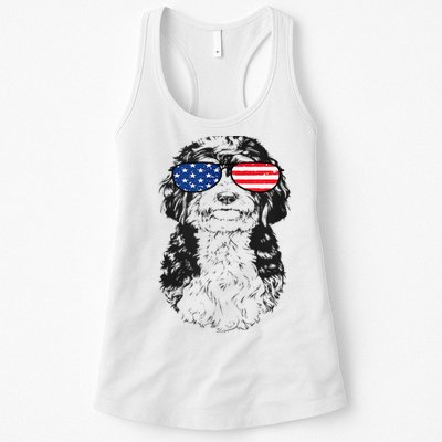 4th Of July Bernedoodle Doodle Dog Patriotic USA Sunglasses Womens Tank Top
