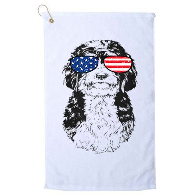 4th Of July Bernedoodle Doodle Dog Patriotic USA Sunglasses Golf Towel