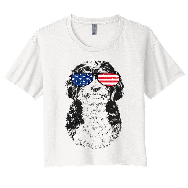 4th Of July Bernedoodle Doodle Dog Patriotic USA Sunglasses Crop Top