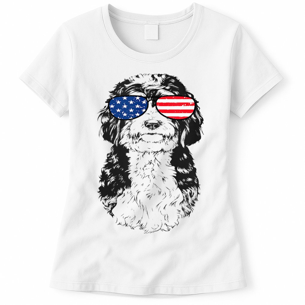 4th Of July Bernedoodle Doodle Dog Patriotic USA Sunglasses Womens T-Shirt