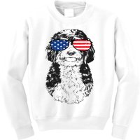 4th Of July Bernedoodle Doodle Dog Patriotic USA Sunglasses Kids Sweatshirt