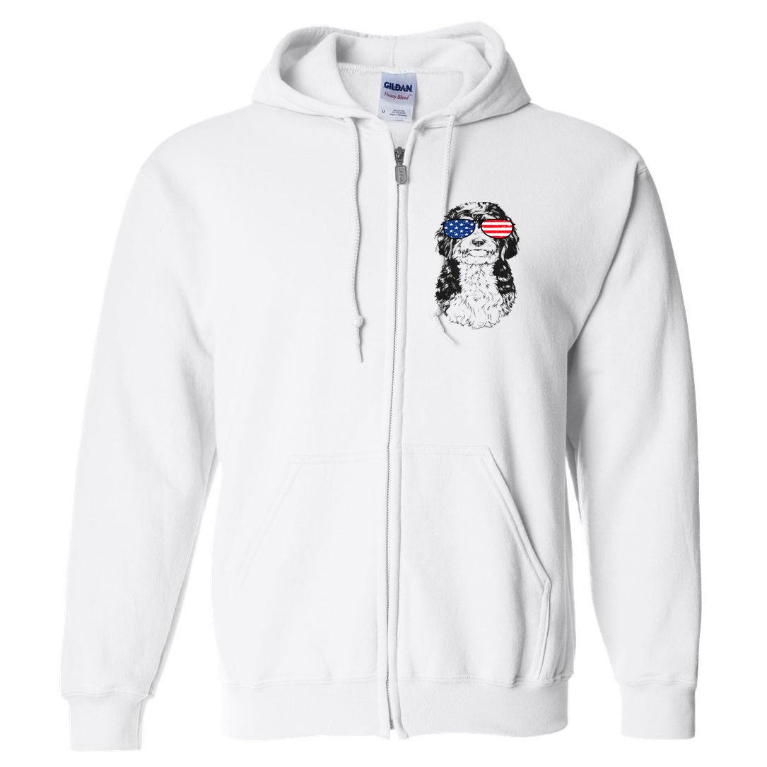 4th Of July Bernedoodle Doodle Dog Patriotic USA Sunglasses Full Zip Hoodie