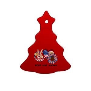 4th Of July Usa Flag Peace Love America Sunflower Heart Gift Ceramic Tree Ornament