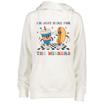 4Th Of July Hot Dog I'm Just Here For The Wieners Womens Funnel Neck Pullover Hood