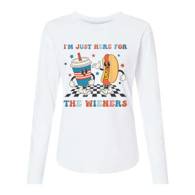 4Th Of July Hot Dog I'm Just Here For The Wieners Womens Cotton Relaxed Long Sleeve T-Shirt