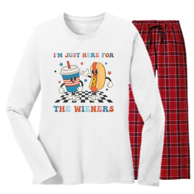 4Th Of July Hot Dog I'm Just Here For The Wieners Women's Long Sleeve Flannel Pajama Set 