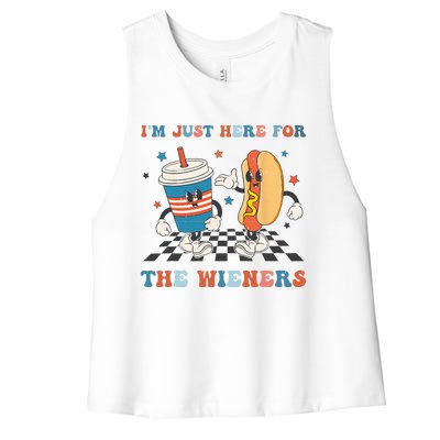 4Th Of July Hot Dog I'm Just Here For The Wieners Women's Racerback Cropped Tank