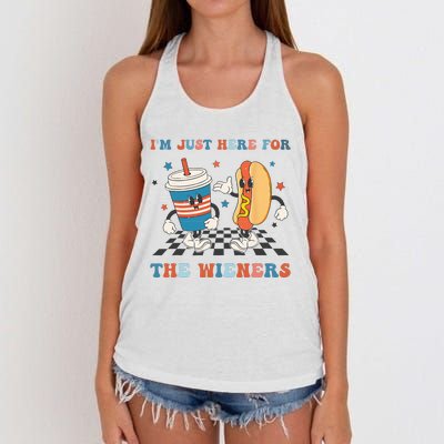 4Th Of July Hot Dog I'm Just Here For The Wieners Women's Knotted Racerback Tank