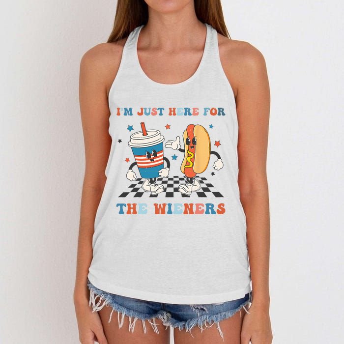 4Th Of July Hot Dog I'm Just Here For The Wieners Women's Knotted Racerback Tank