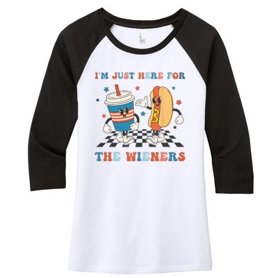 4Th Of July Hot Dog I'm Just Here For The Wieners Women's Tri-Blend 3/4-Sleeve Raglan Shirt