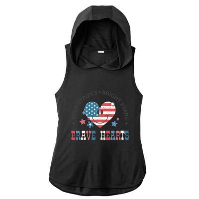 4th Of July Retro Blold Stripes Bright Stars Brave Hearts Gift Ladies PosiCharge Tri-Blend Wicking Draft Hoodie Tank