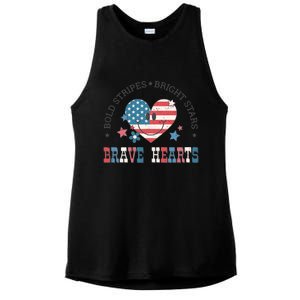 4th Of July Retro Blold Stripes Bright Stars Brave Hearts Gift Ladies PosiCharge Tri-Blend Wicking Tank