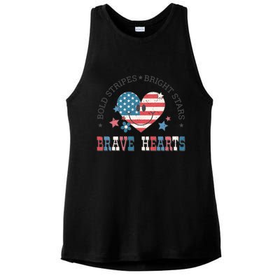 4th Of July Retro Blold Stripes Bright Stars Brave Hearts Gift Ladies PosiCharge Tri-Blend Wicking Tank