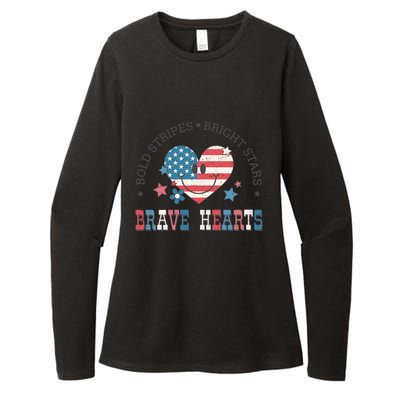 4th Of July Retro Blold Stripes Bright Stars Brave Hearts Gift Womens CVC Long Sleeve Shirt