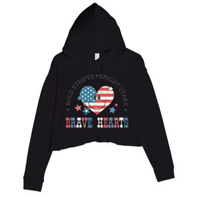 4th Of July Retro Blold Stripes Bright Stars Brave Hearts Gift Crop Fleece Hoodie