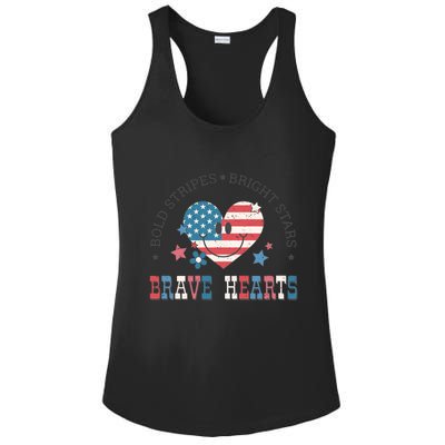 4th Of July Retro Blold Stripes Bright Stars Brave Hearts Gift Ladies PosiCharge Competitor Racerback Tank