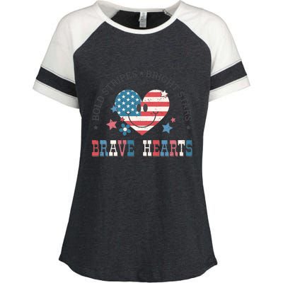 4th Of July Retro Blold Stripes Bright Stars Brave Hearts Gift Enza Ladies Jersey Colorblock Tee