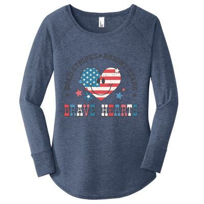 4th Of July Retro Blold Stripes Bright Stars Brave Hearts Gift Women's Perfect Tri Tunic Long Sleeve Shirt