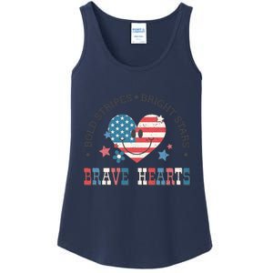 4th Of July Retro Blold Stripes Bright Stars Brave Hearts Gift Ladies Essential Tank