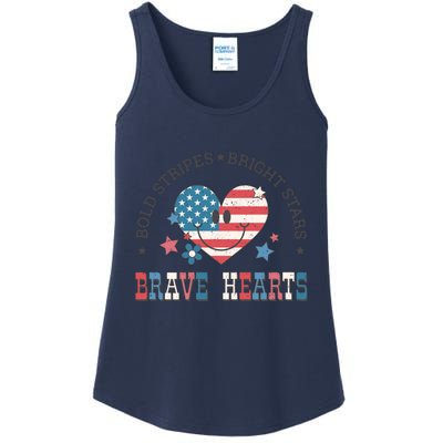 4th Of July Retro Blold Stripes Bright Stars Brave Hearts Gift Ladies Essential Tank