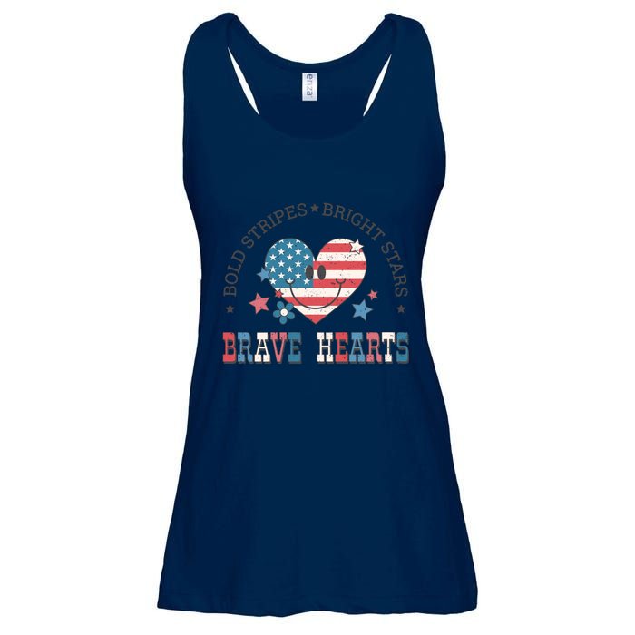 4th Of July Retro Blold Stripes Bright Stars Brave Hearts Gift Ladies Essential Flowy Tank