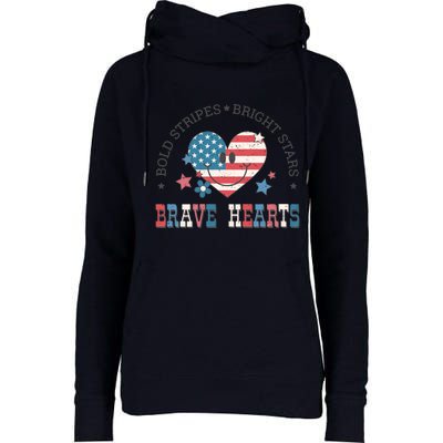 4th Of July Retro Blold Stripes Bright Stars Brave Hearts Gift Womens Funnel Neck Pullover Hood