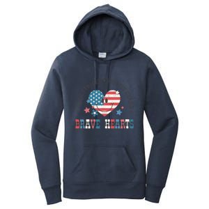 4th Of July Retro Blold Stripes Bright Stars Brave Hearts Gift Women's Pullover Hoodie