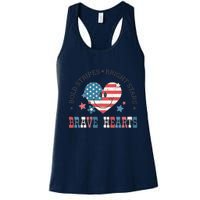 4th Of July Retro Blold Stripes Bright Stars Brave Hearts Gift Women's Racerback Tank