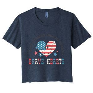 4th Of July Retro Blold Stripes Bright Stars Brave Hearts Gift Women's Crop Top Tee