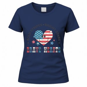 4th Of July Retro Blold Stripes Bright Stars Brave Hearts Gift Women's T-Shirt