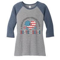 4th Of July Retro Blold Stripes Bright Stars Brave Hearts Gift Women's Tri-Blend 3/4-Sleeve Raglan Shirt