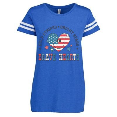 4th Of July Retro Blold Stripes Bright Stars Brave Hearts Gift Enza Ladies Jersey Football T-Shirt