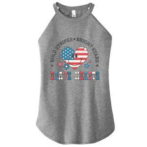 4th Of July Retro Blold Stripes Bright Stars Brave Hearts Gift Women's Perfect Tri Rocker Tank