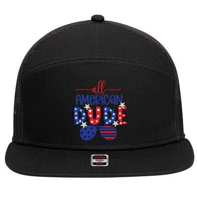 4th Of July Sunglasses All American Dude Cool Gift 7 Panel Mesh Trucker Snapback Hat