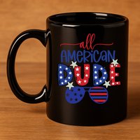 4th Of July Sunglasses All American Dude Cool Gift 11oz C Handle Ceramic Mug