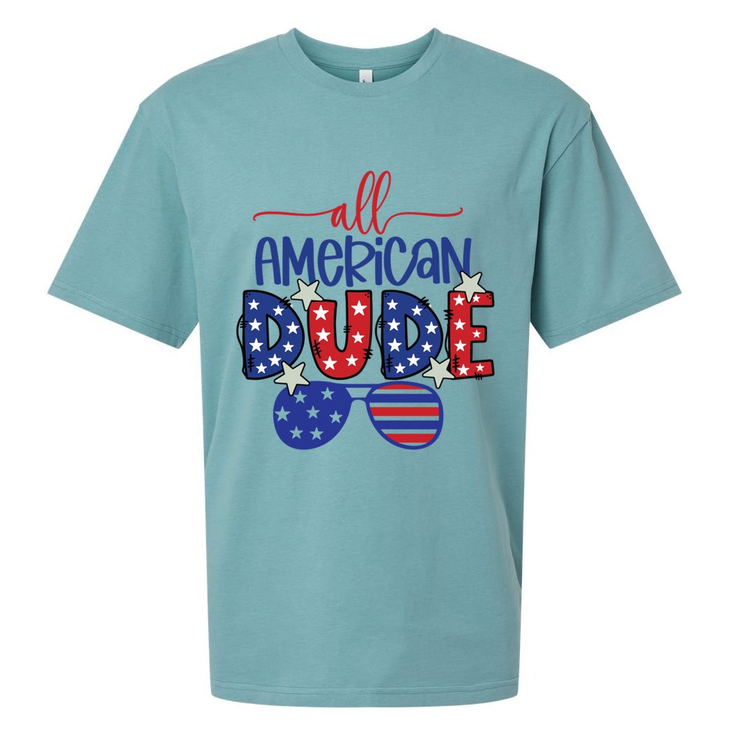4th Of July Sunglasses All American Dude Cool Gift Sueded Cloud Jersey T-Shirt