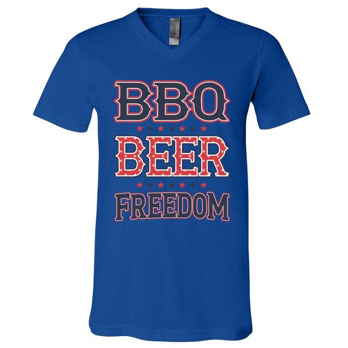 4th Of July Patriotic Usa American Flag Bbq Beer Freedom Cool Gift V-Neck T-Shirt