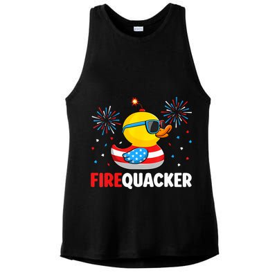 4th Of July Duck Firequacker Patriotic Fourth Of July Funny Ladies PosiCharge Tri-Blend Wicking Tank