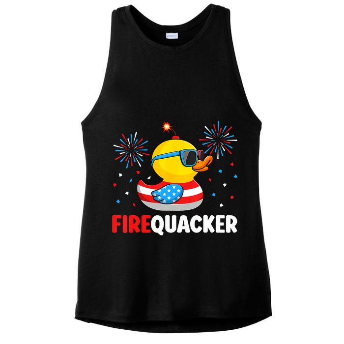 4th Of July Duck Firequacker Patriotic Fourth Of July Funny Ladies PosiCharge Tri-Blend Wicking Tank