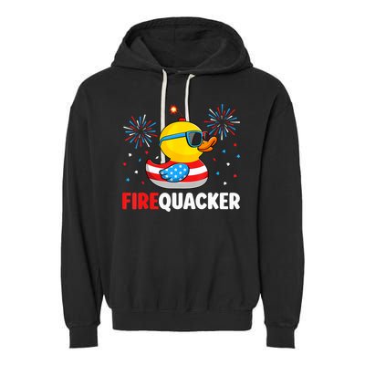 4th Of July Duck Firequacker Patriotic Fourth Of July Funny Garment-Dyed Fleece Hoodie