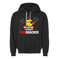 4th Of July Duck Firequacker Patriotic Fourth Of July Funny Garment-Dyed Fleece Hoodie