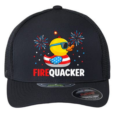 4th Of July Duck Firequacker Patriotic Fourth Of July Funny Flexfit Unipanel Trucker Cap