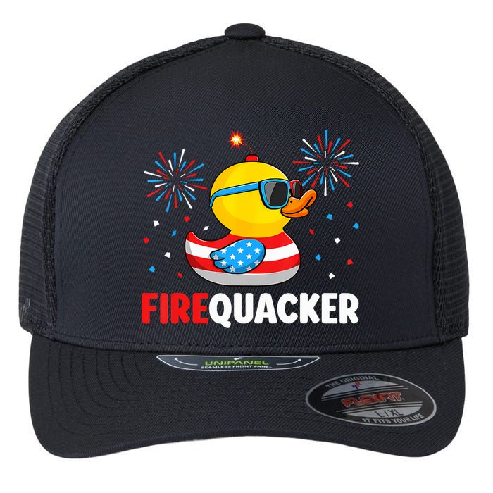 4th Of July Duck Firequacker Patriotic Fourth Of July Funny Flexfit Unipanel Trucker Cap