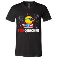 4th Of July Duck Firequacker Patriotic Fourth Of July Funny V-Neck T-Shirt