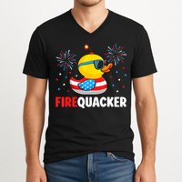 4th Of July Duck Firequacker Patriotic Fourth Of July Funny V-Neck T-Shirt