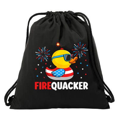 4th Of July Duck Firequacker Patriotic Fourth Of July Funny Drawstring Bag