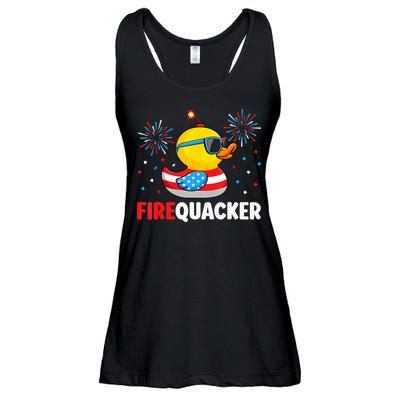 4th Of July Duck Firequacker Patriotic Fourth Of July Funny Ladies Essential Flowy Tank