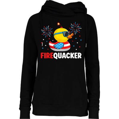 4th Of July Duck Firequacker Patriotic Fourth Of July Funny Womens Funnel Neck Pullover Hood