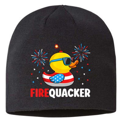 4th Of July Duck Firequacker Patriotic Fourth Of July Funny Sustainable Beanie