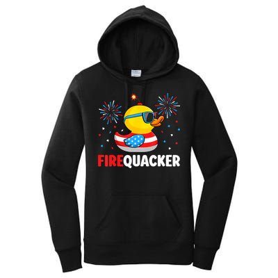 4th Of July Duck Firequacker Patriotic Fourth Of July Funny Women's Pullover Hoodie